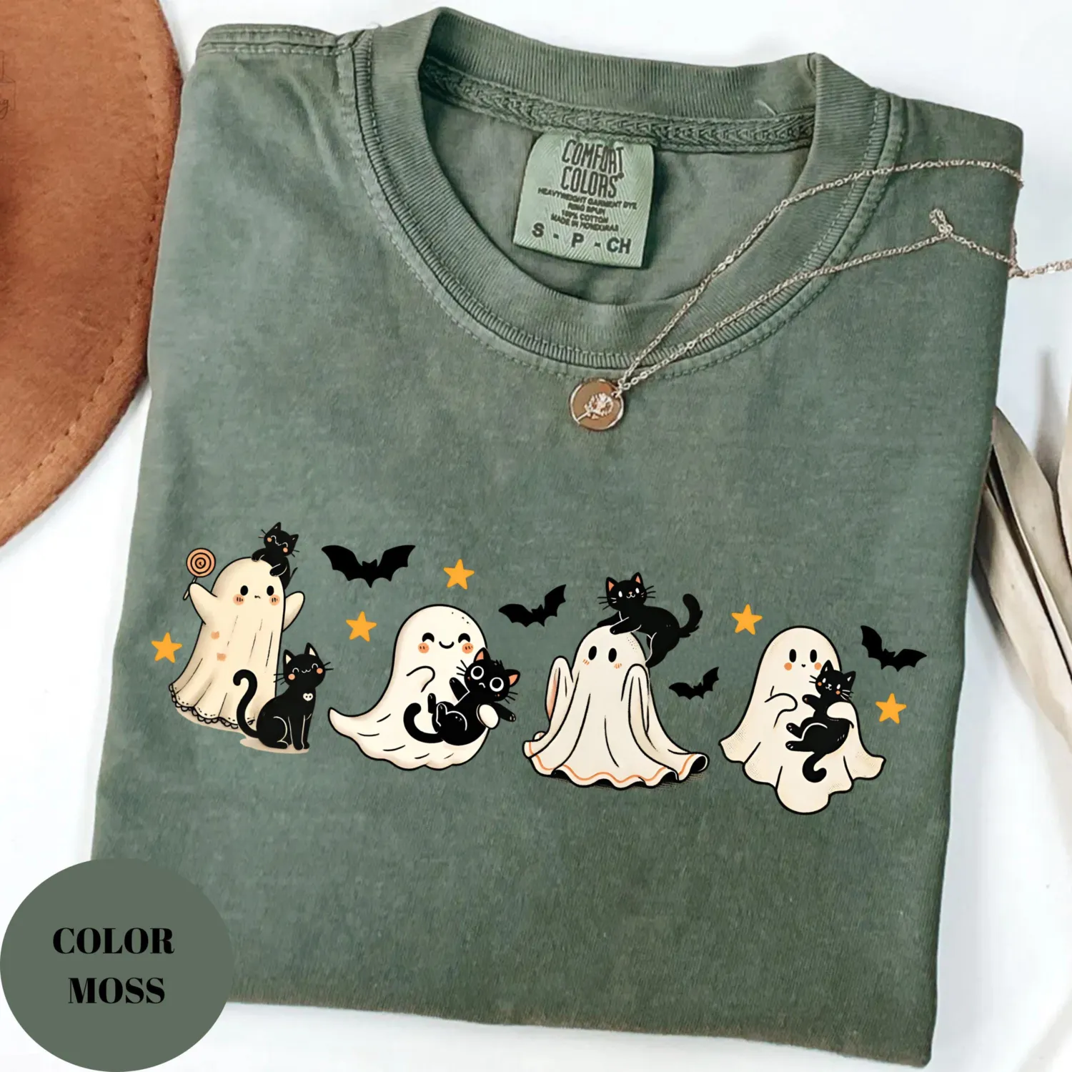 Halloween Black Cat & Ghost T-Shirt