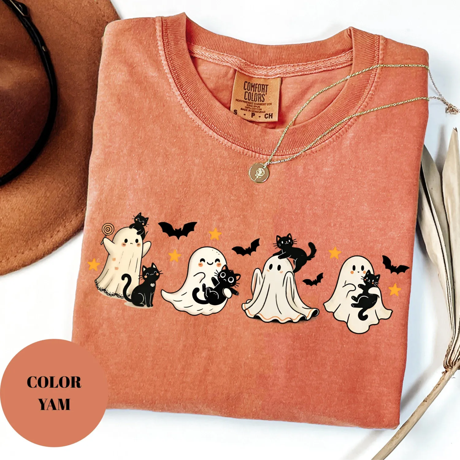 Halloween Black Cat & Ghost T-Shirt