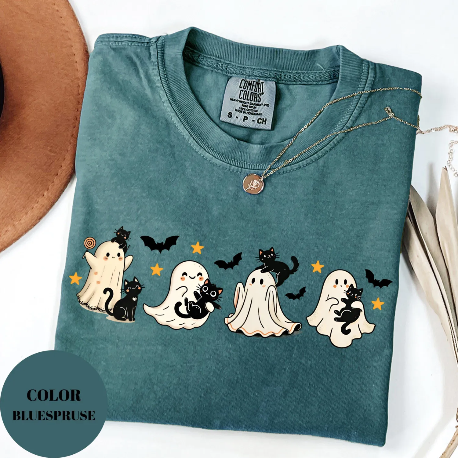 Halloween Black Cat & Ghost T-Shirt