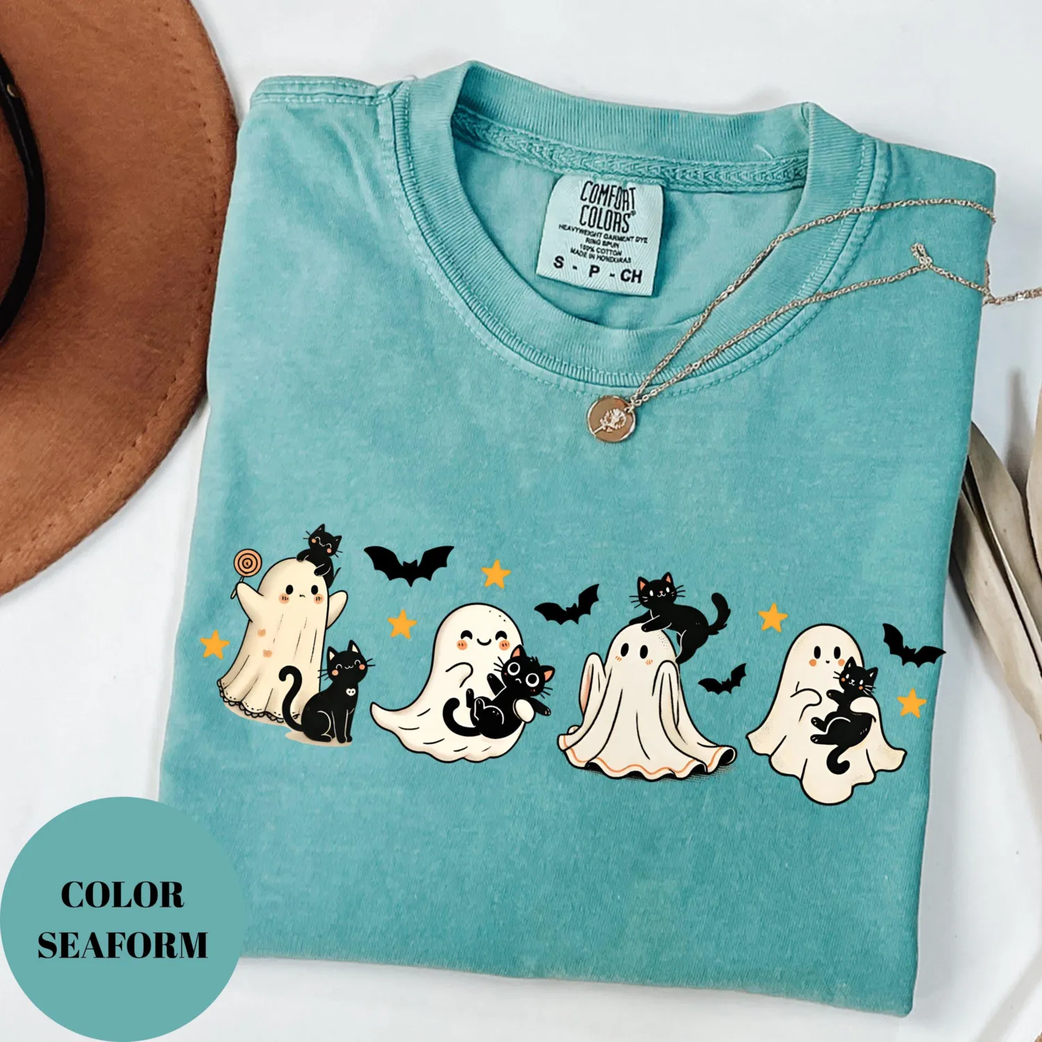 Halloween Black Cat & Ghost T-Shirt