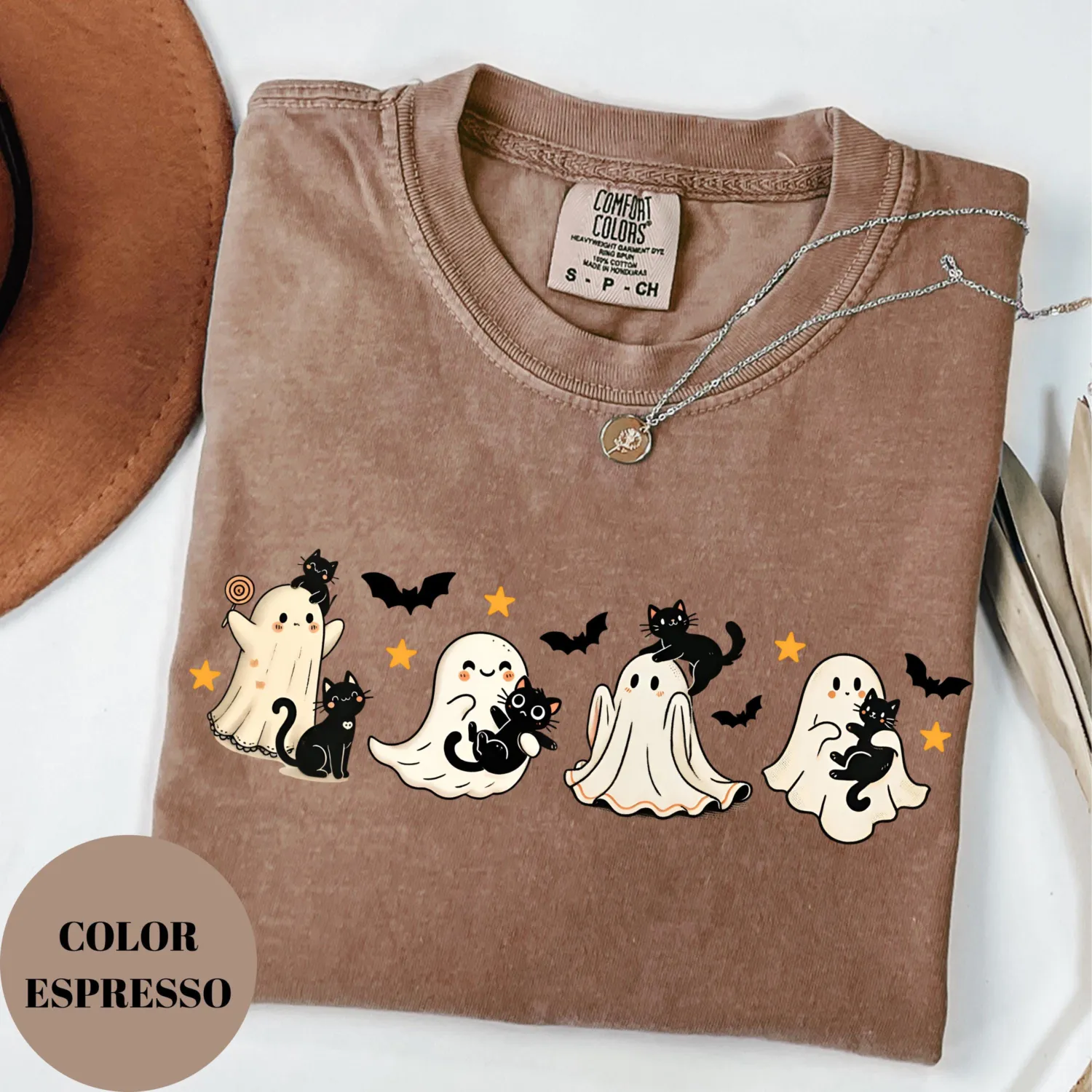 Halloween Black Cat & Ghost T-Shirt