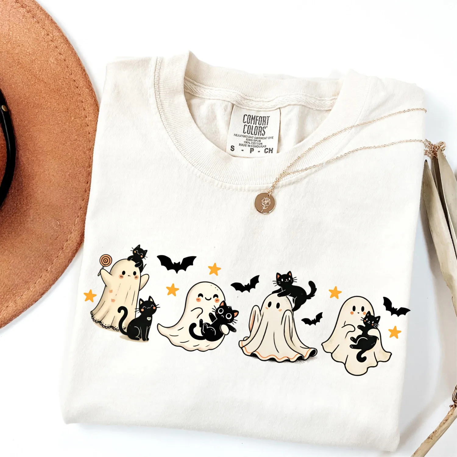 Halloween Black Cat & Ghost T-Shirt