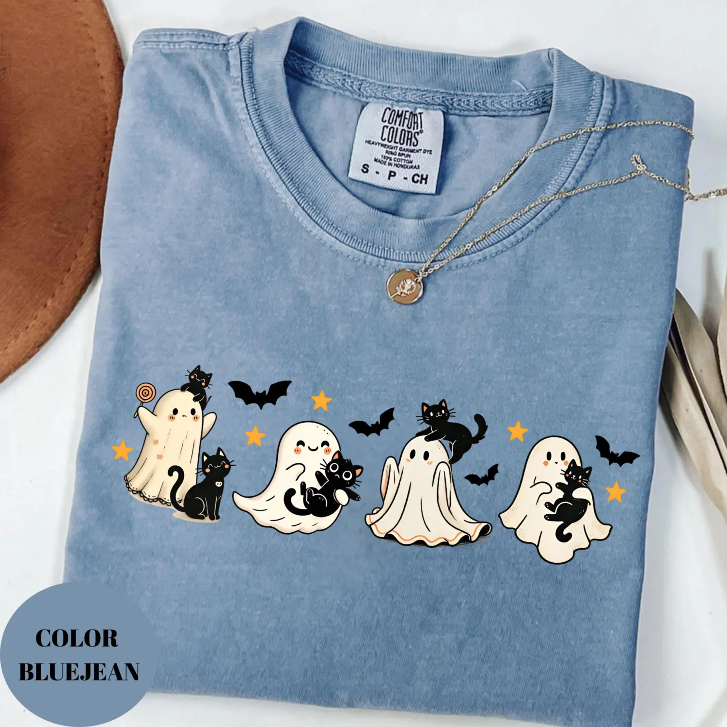Halloween Black Cat & Ghost T-Shirt
