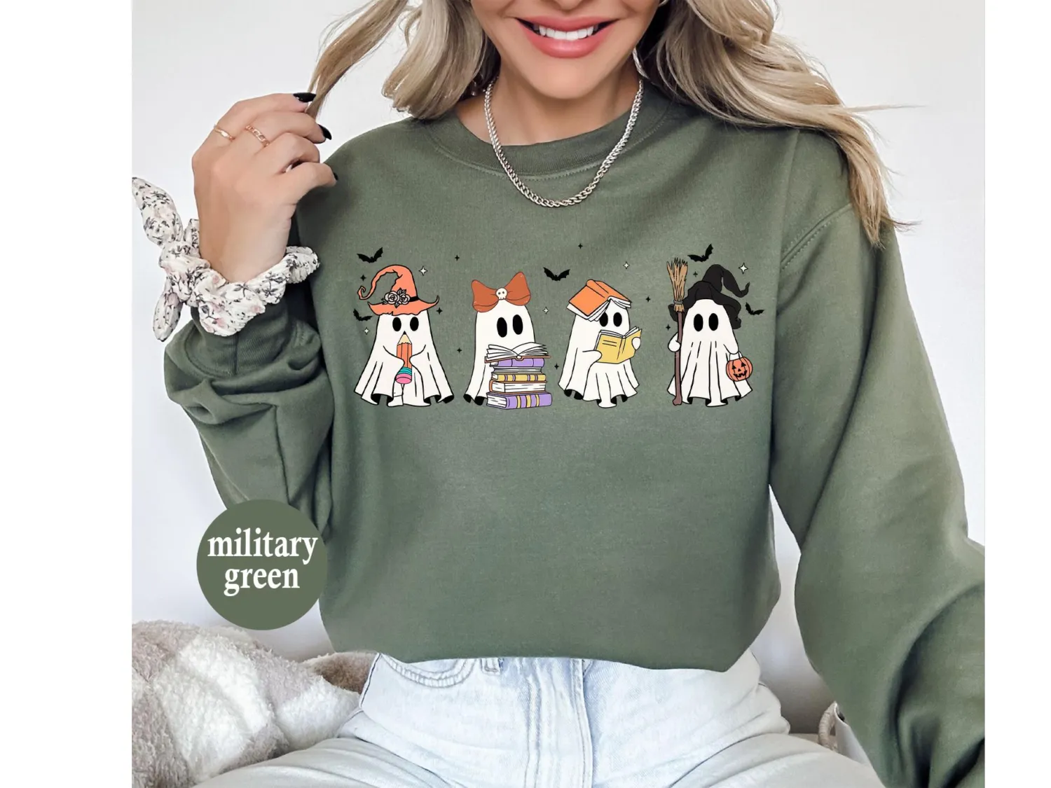 Halloween Ghosts Reading Books Sweatshirt