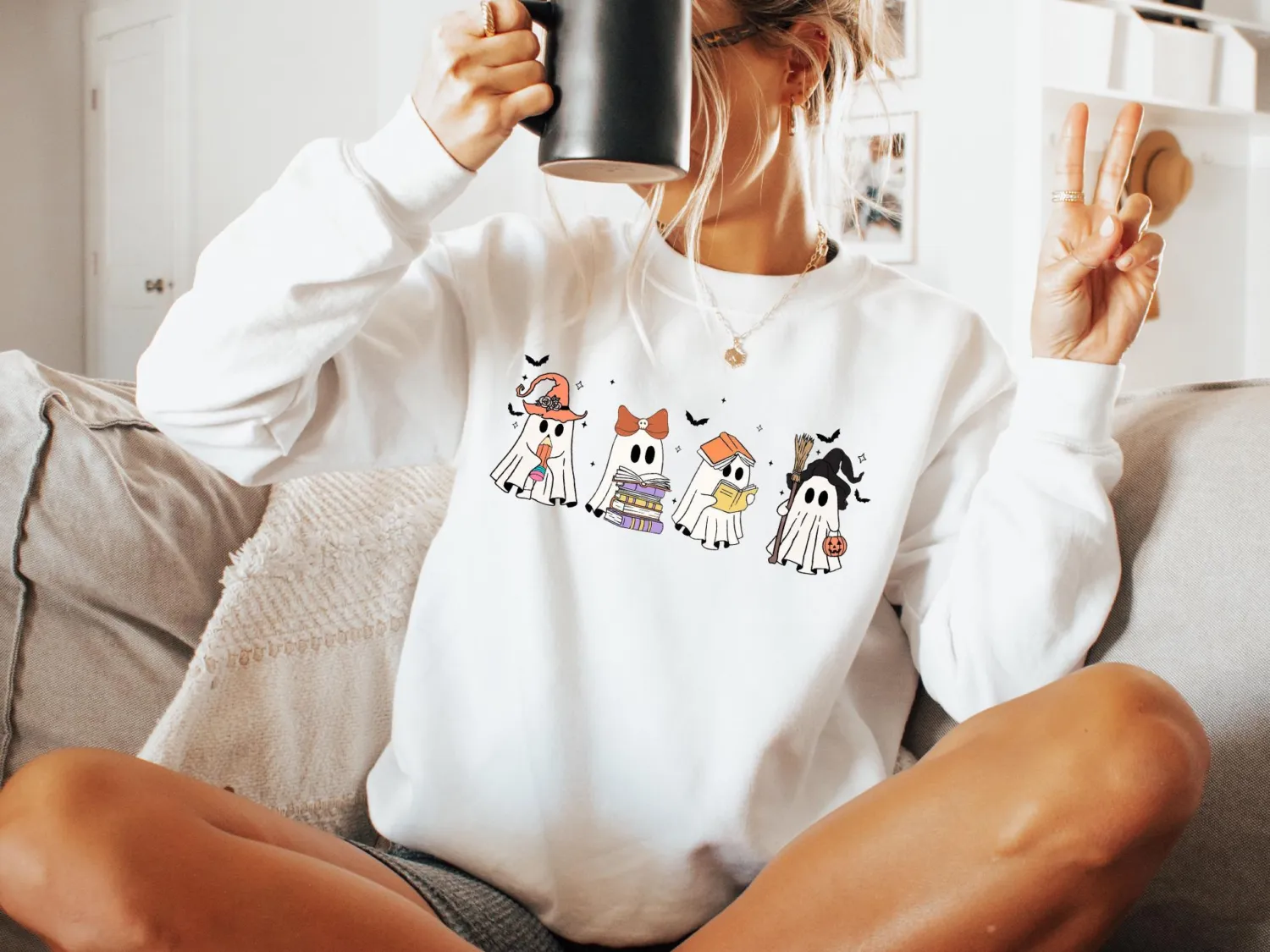 Halloween Ghosts Reading Books Sweatshirt
