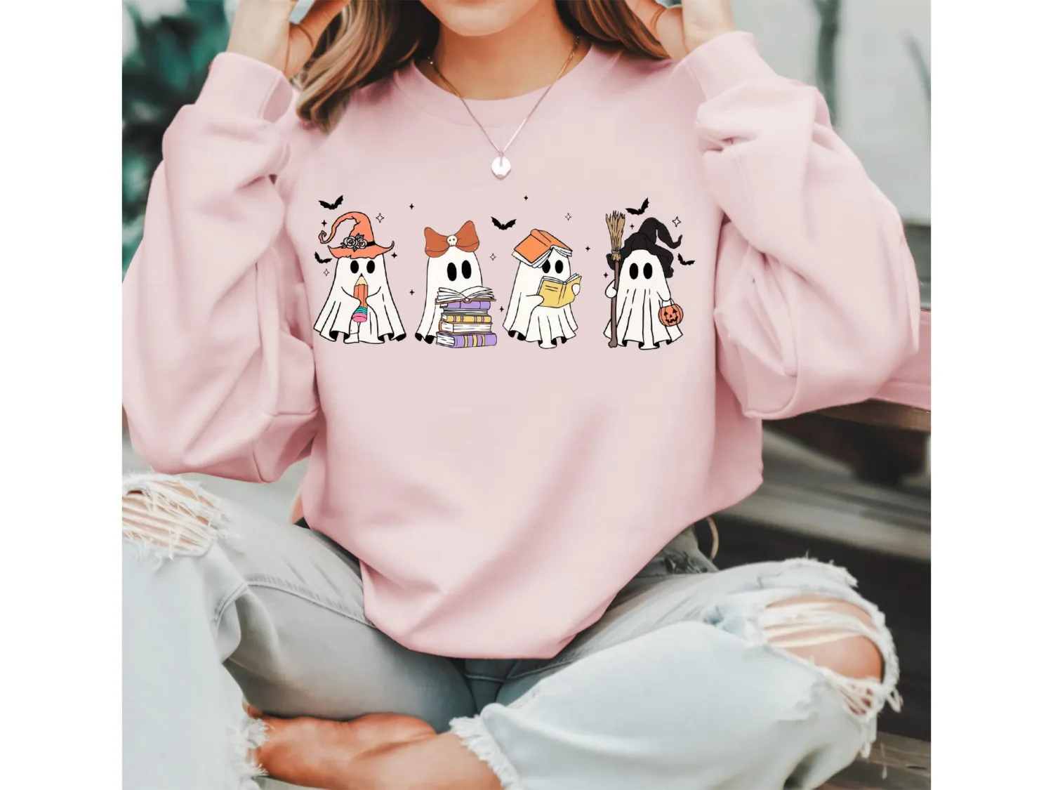 Halloween Ghosts Reading Books Sweatshirt