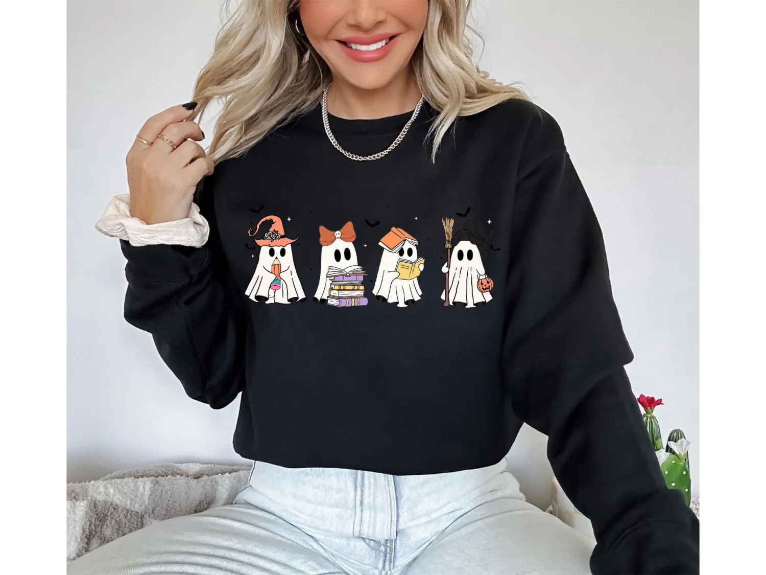 Halloween Ghosts Reading Books Sweatshirt