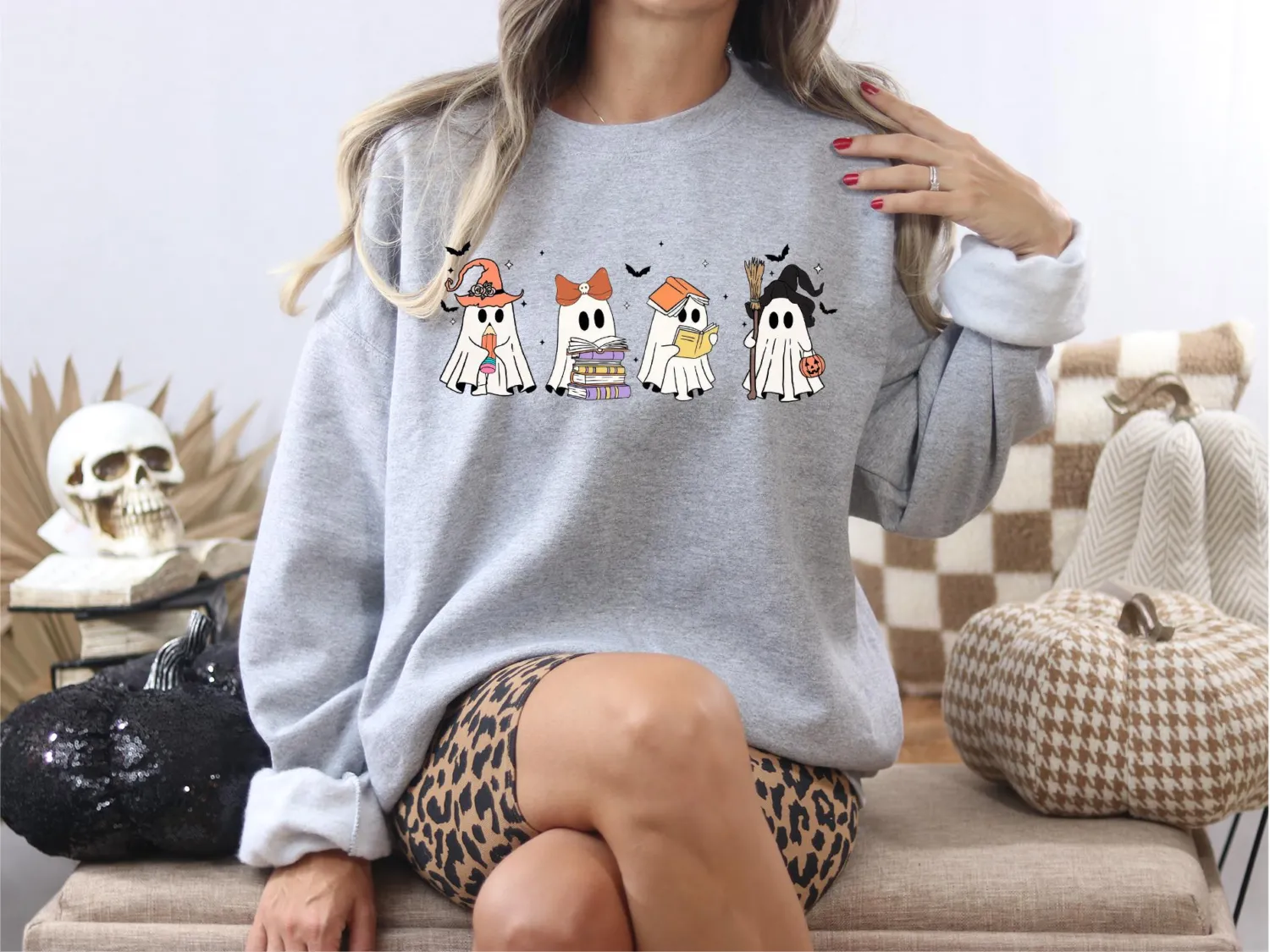 Halloween Ghosts Reading Books Sweatshirt