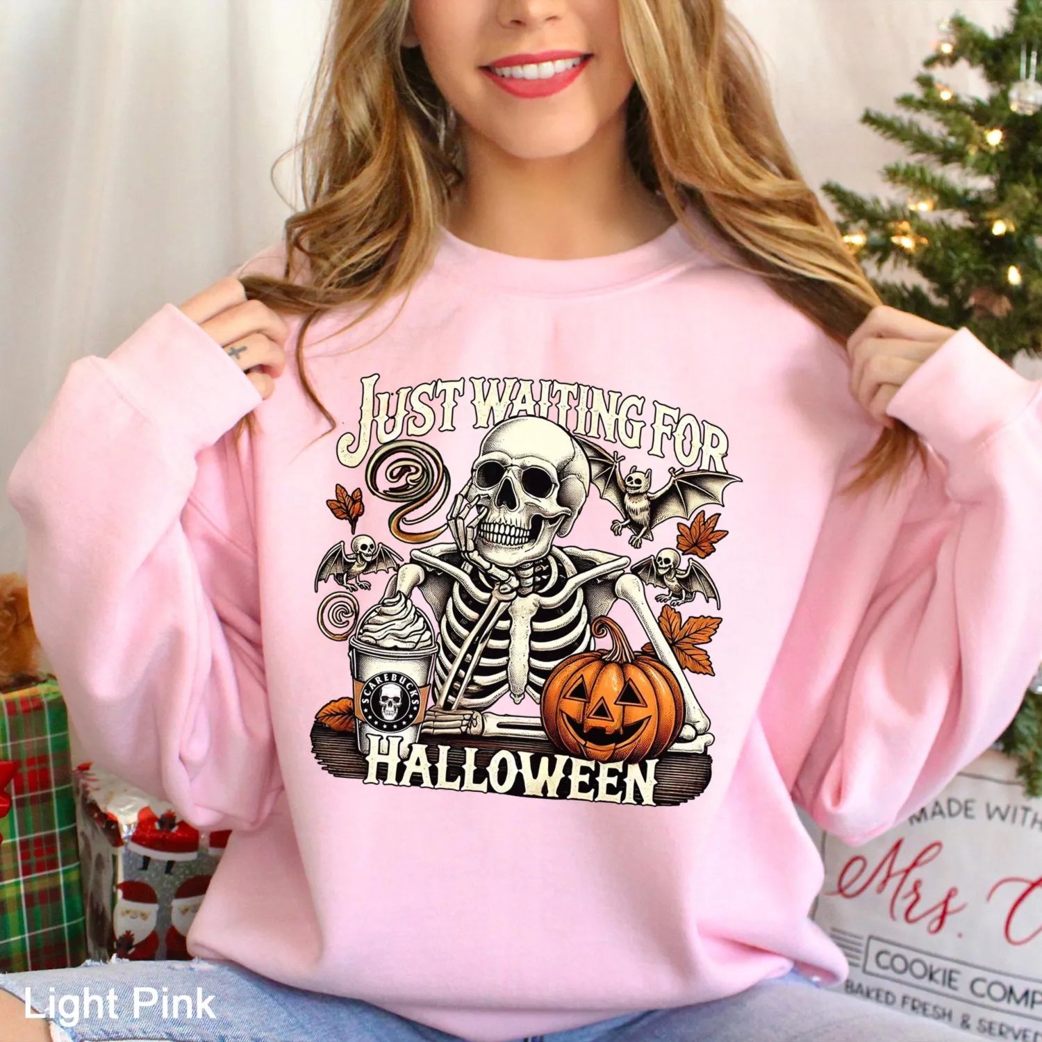 Just Waiting for Halloween Skeleton Pumpkin Sweatshirt