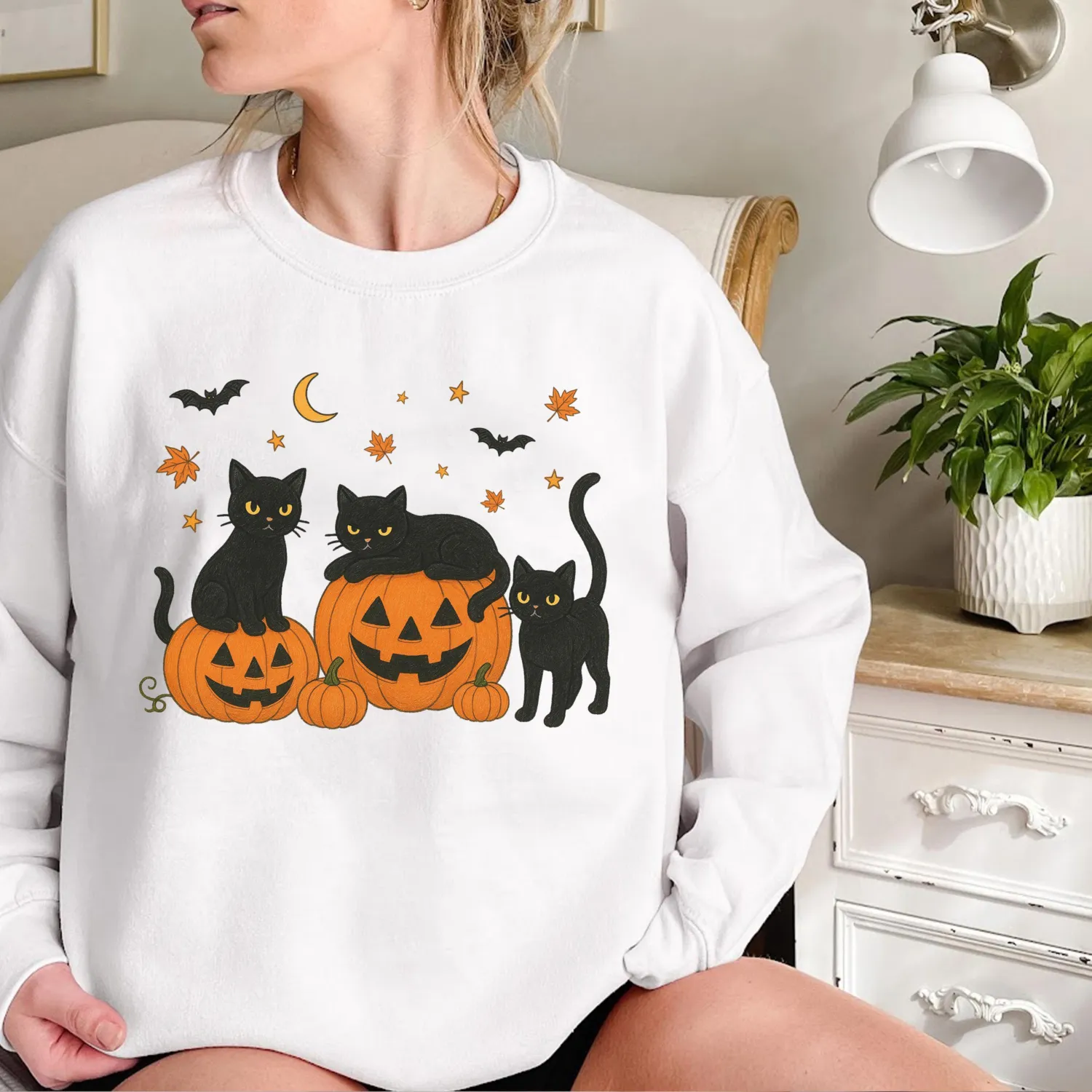 Cute Black Cats Pumpkin Halloween Sweatshirt