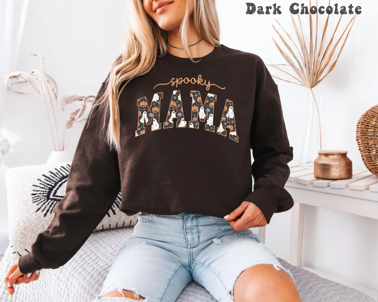 Personalized Spooky Mama Ghost Halloween Sweatshirt