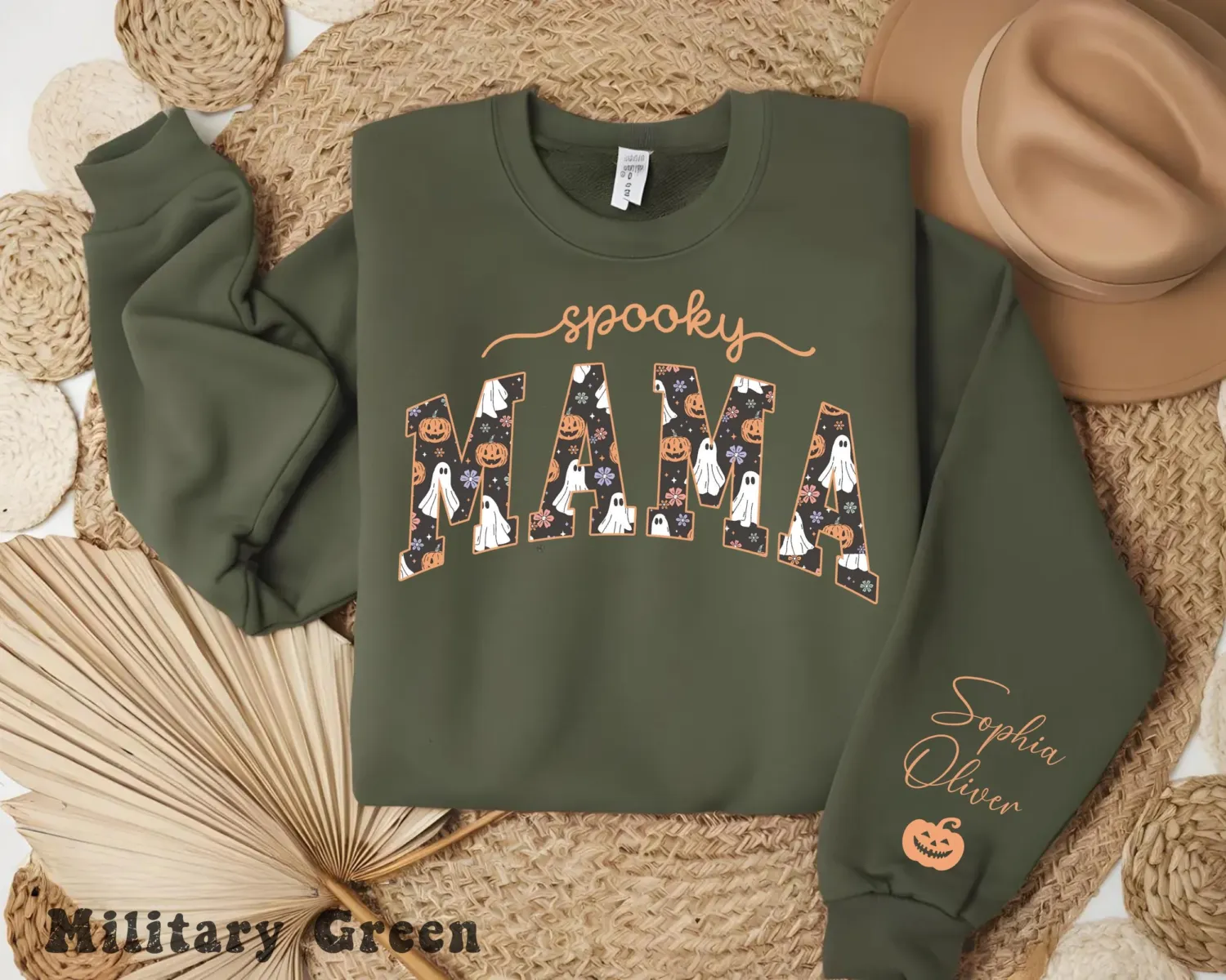Personalized Spooky Mama Ghost Halloween Sweatshirt