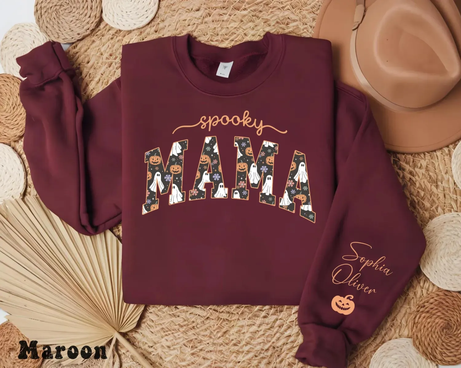 Personalized Spooky Mama Ghost Halloween Sweatshirt