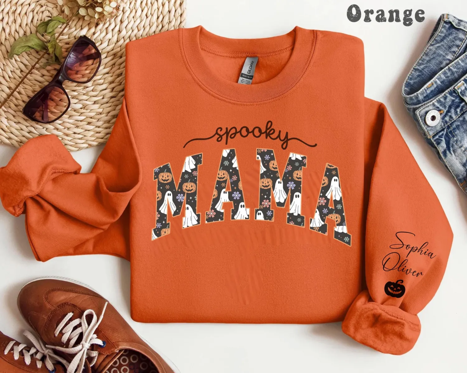 Personalized Spooky Mama Ghost Halloween Sweatshirt
