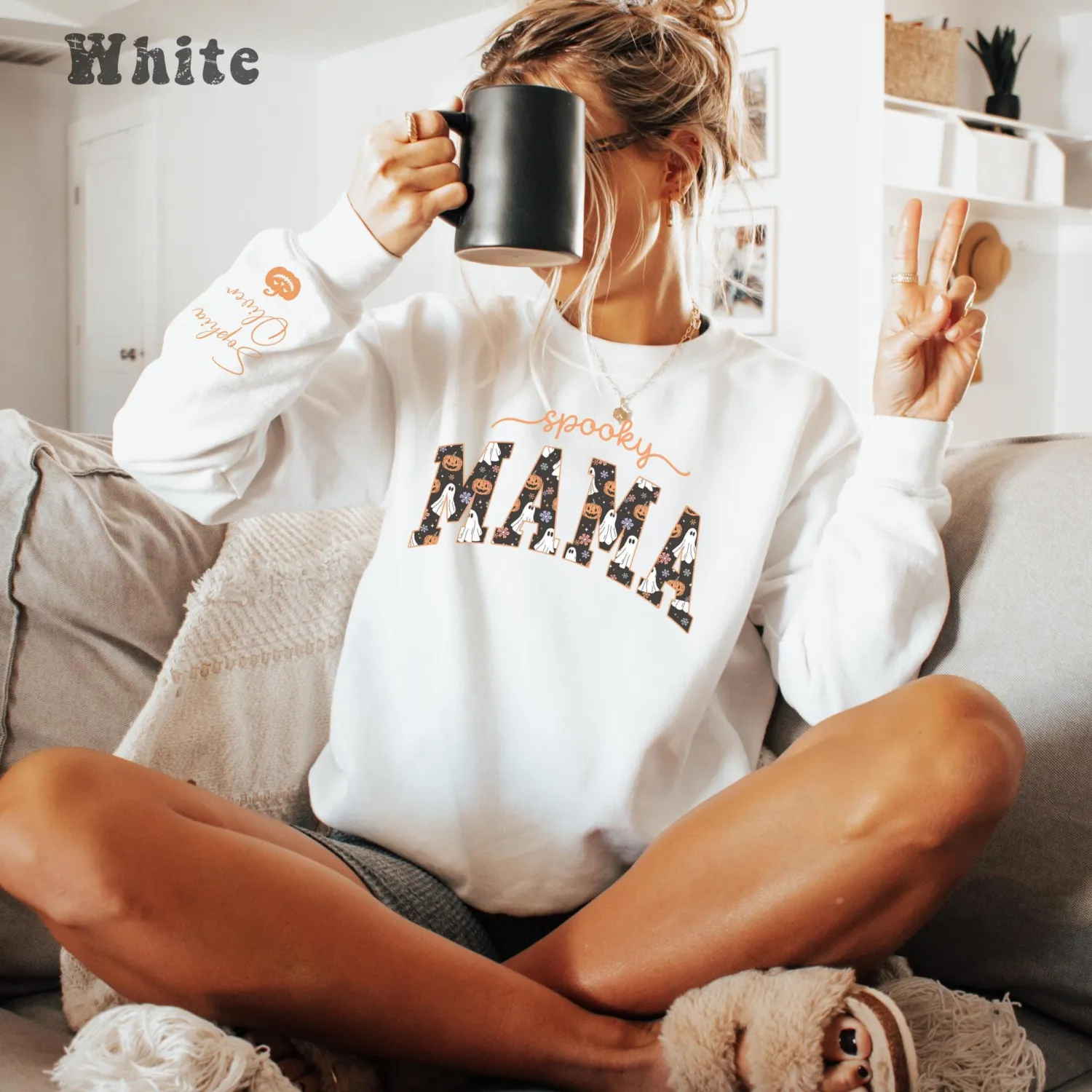Personalized Spooky Mama Ghost Halloween Sweatshirt