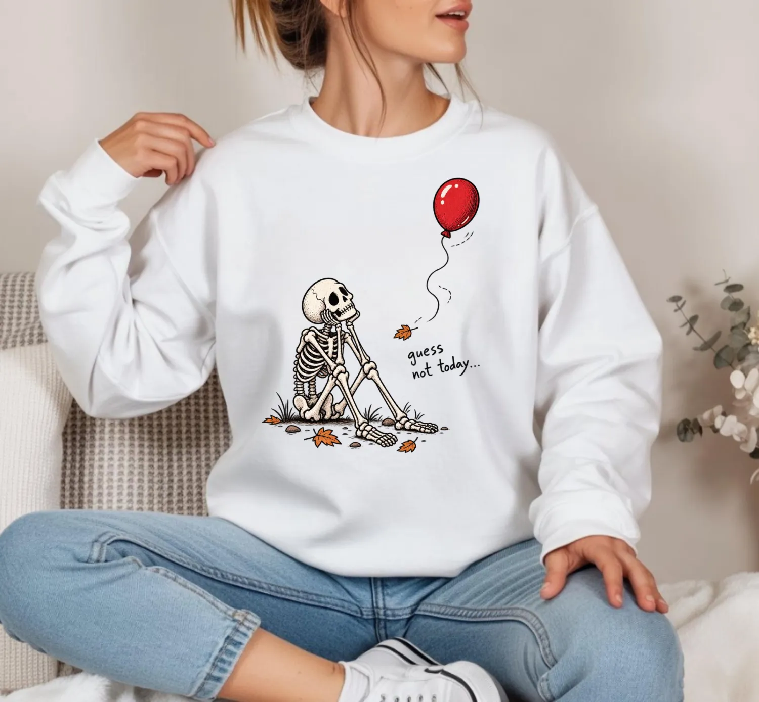 Guess Not Today Funny Skeleton Halloween Sweatshirt