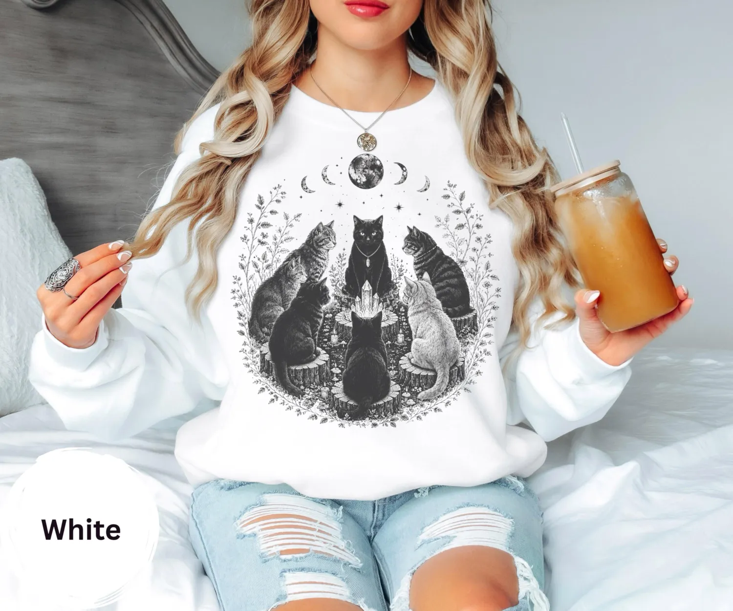 Mystical Black Cat Coven Halloween Sweatshirt