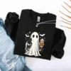 Ghost Holding Black Cat Halloween Sweatshirt