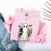 Ghost Holding Black Cat Halloween Sweatshirt