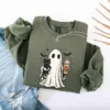 Ghost Holding Black Cat Halloween Sweatshirt