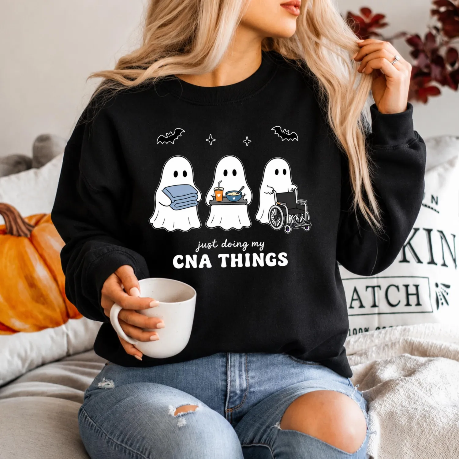 Ghost Nurse CNA Halloween Sweatshirt Ghost Nurse CNA Halloween Sweatshirt