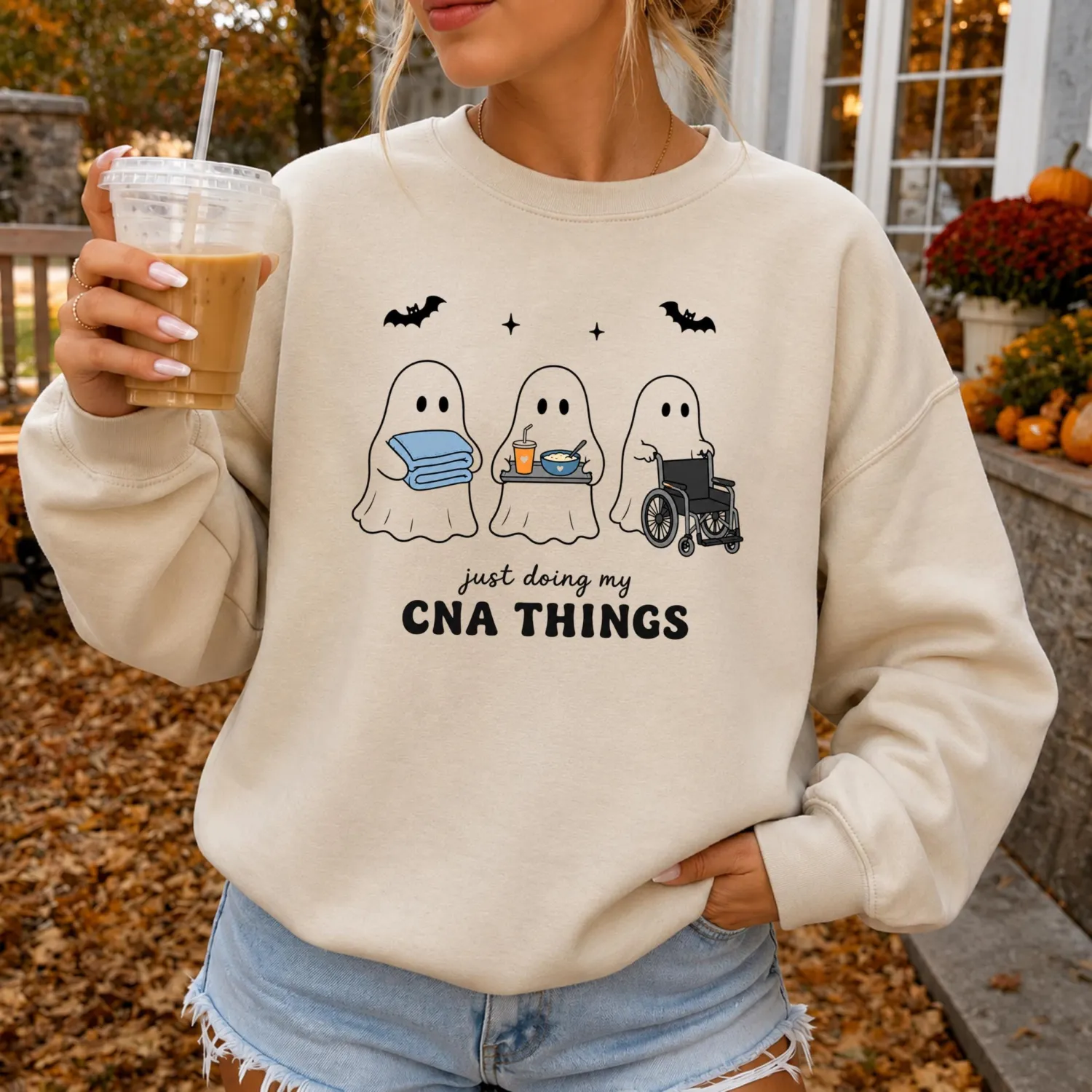 Ghost Nurse CNA Halloween Sweatshirt Ghost Nurse CNA Halloween Sweatshirt