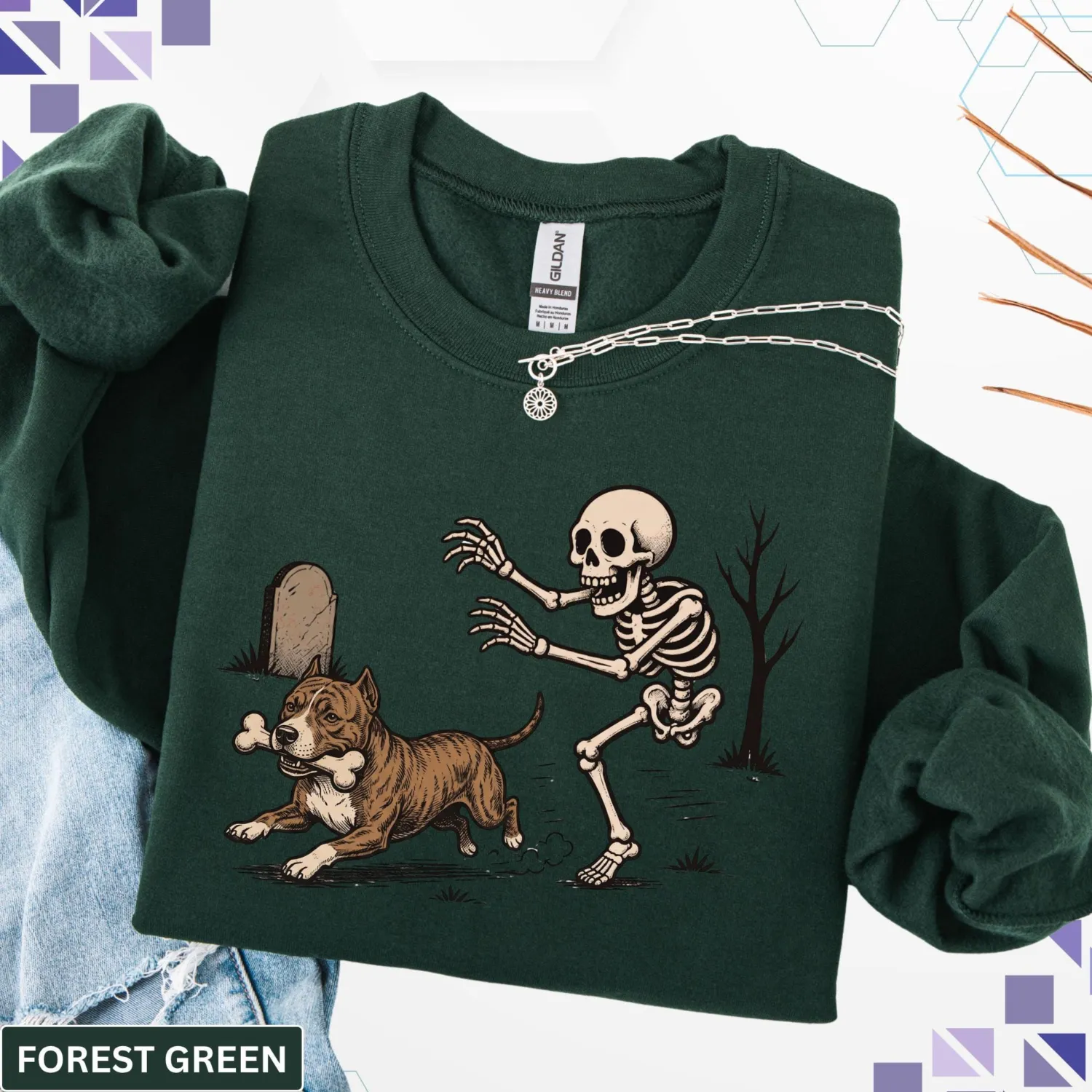 Funny Pitbull Skeleton Halloween Sweatshirt