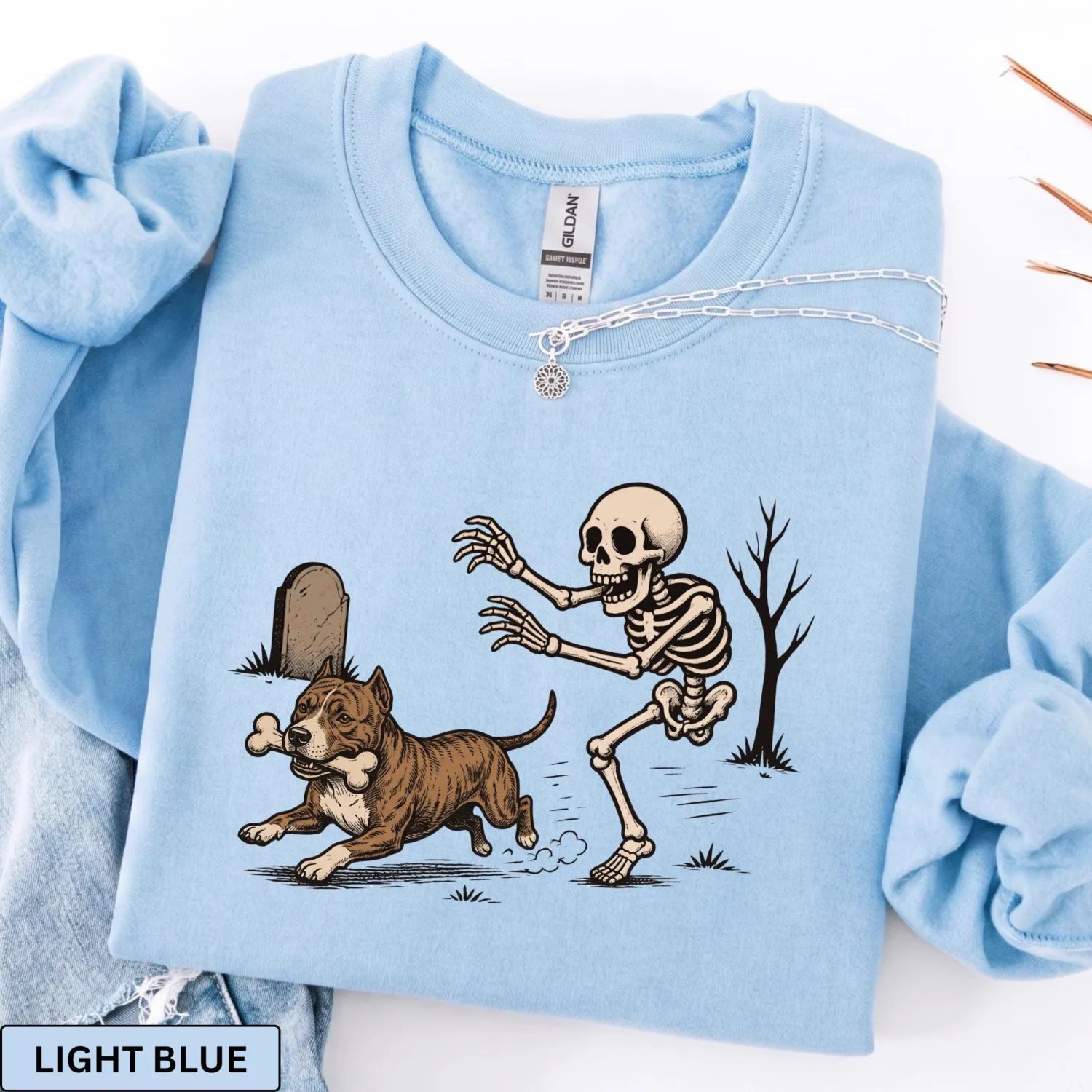 Funny Pitbull Skeleton Halloween Sweatshirt