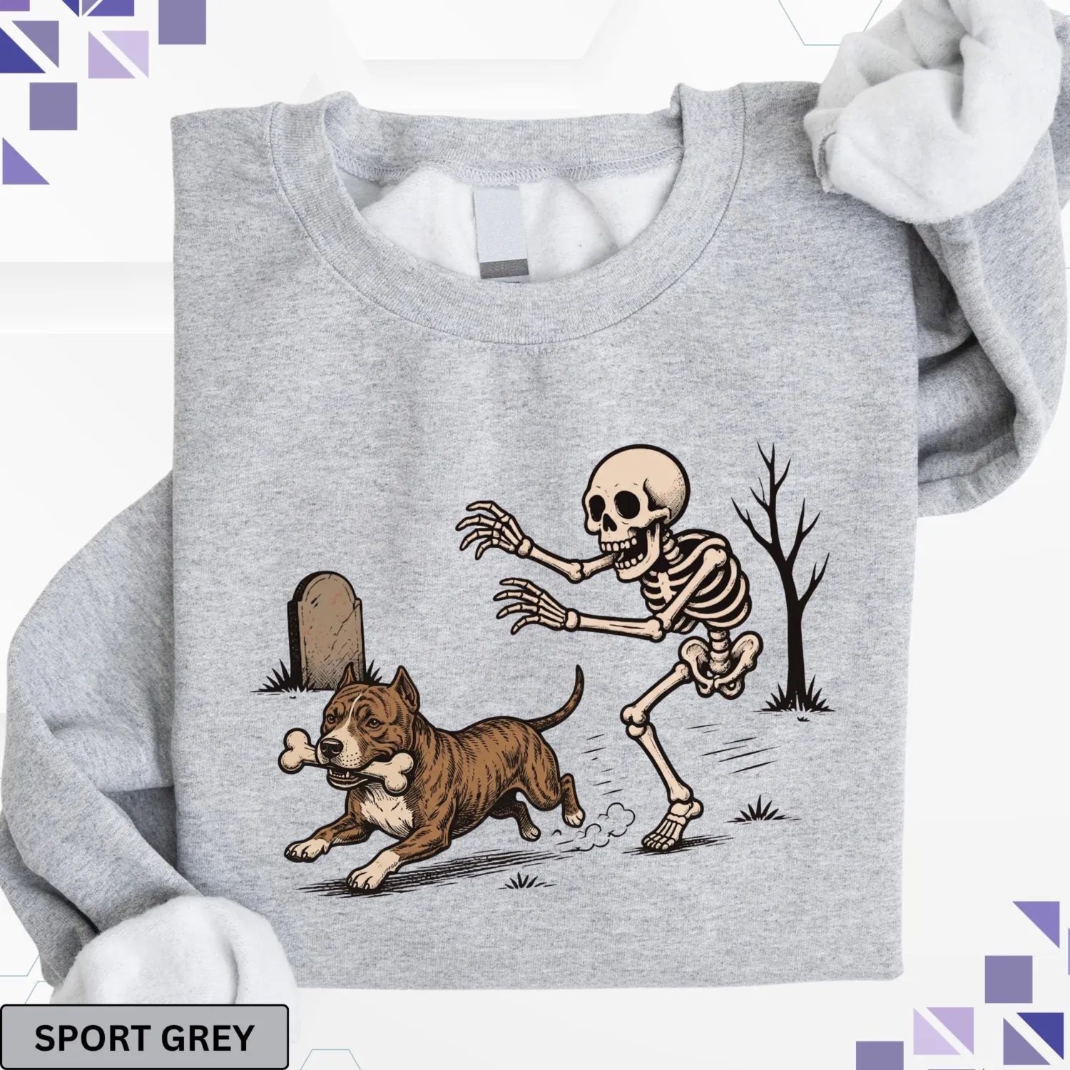 Funny Pitbull Skeleton Halloween Sweatshirt