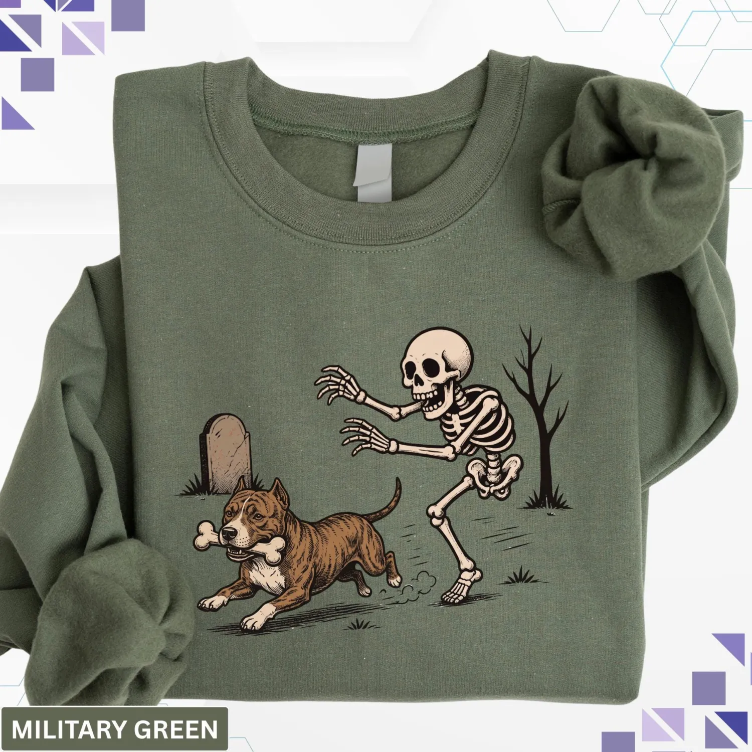 Funny Pitbull Skeleton Halloween Sweatshirt