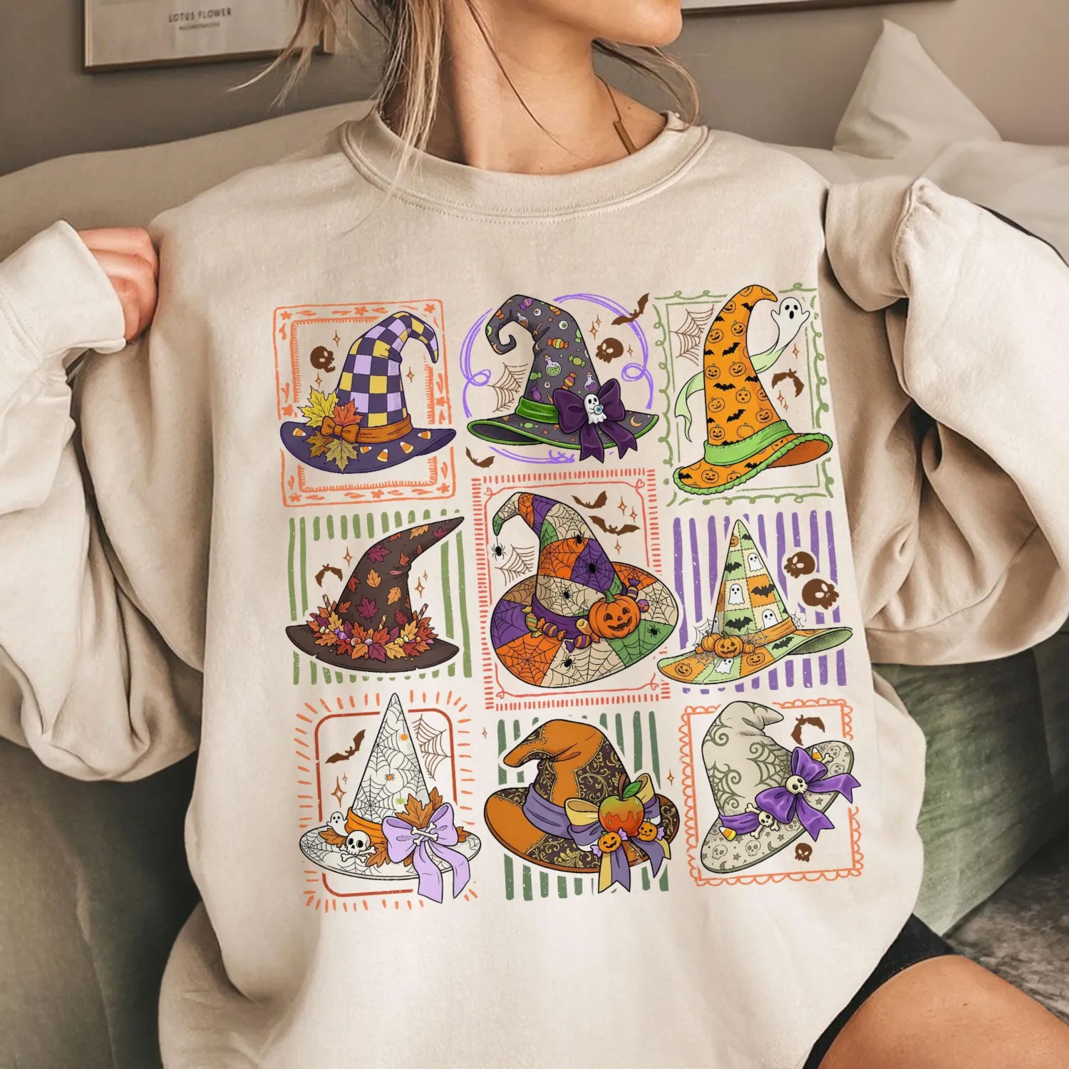 Vintage Witch Hat Stamps Halloween Sweatshirt