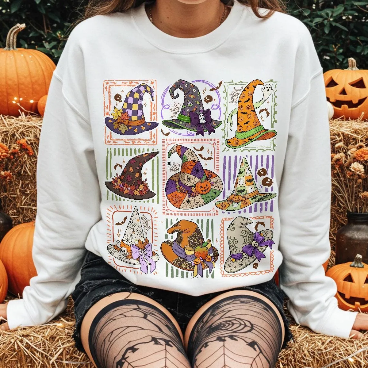 Vintage Witch Hat Stamps Halloween Sweatshirt