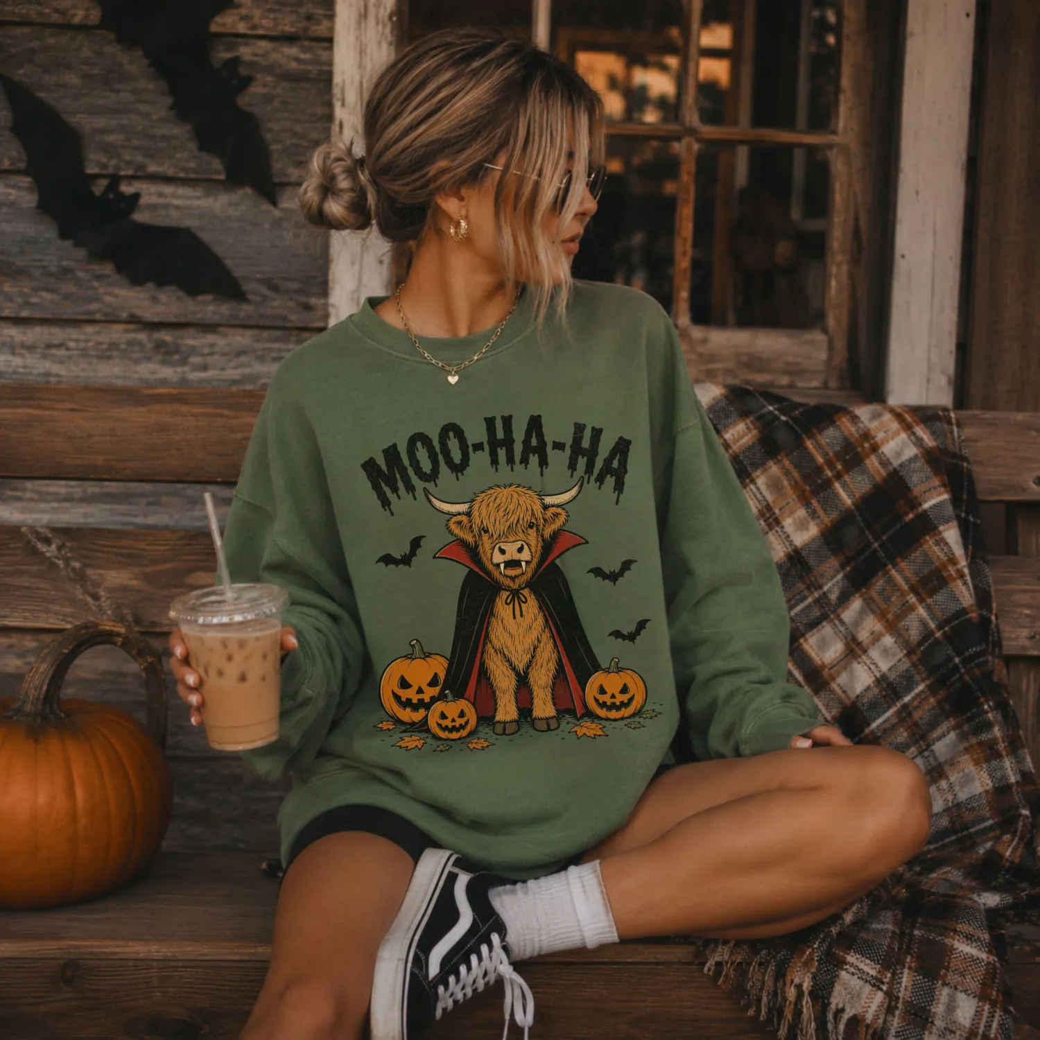 Dracula Moo HaHa Highland Cow Halloween Sweatshirt