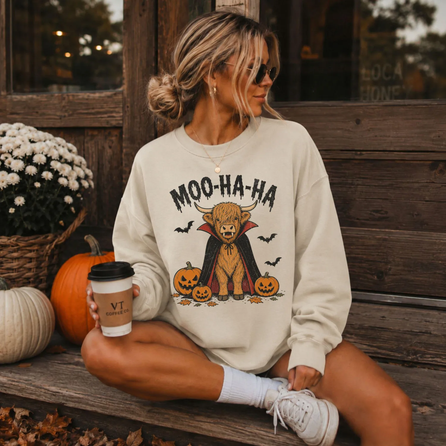 Dracula Moo HaHa Highland Cow Halloween Sweatshirt Dracula Moo HaHa Highland Cow Halloween Sweatshirt