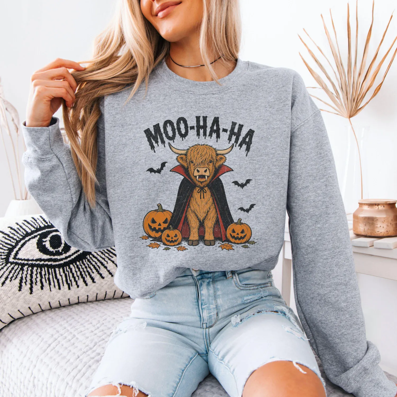 Dracula Moo HaHa Highland Cow Halloween Sweatshirt Dracula Moo HaHa Highland Cow Halloween Sweatshirt