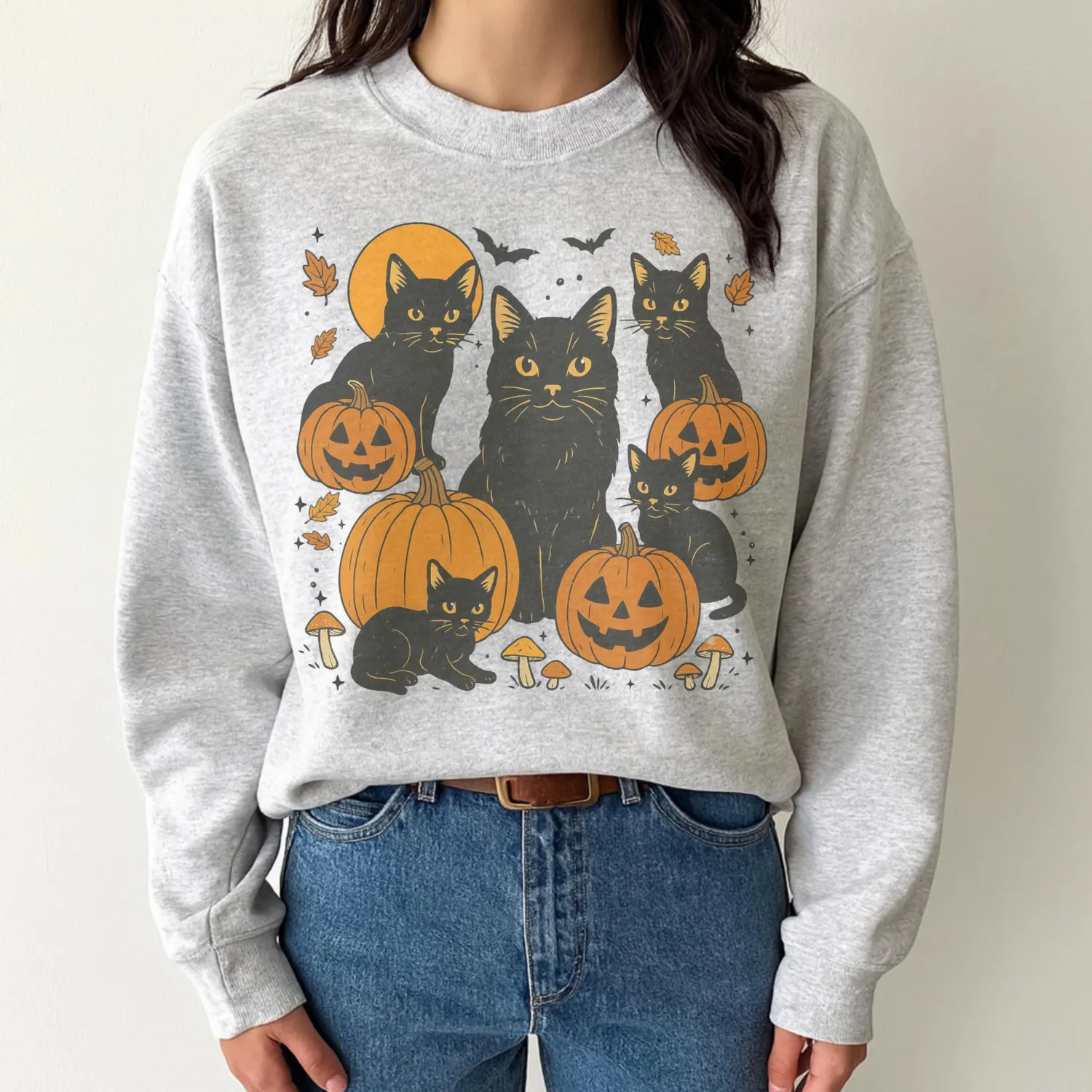 Retro Black Cat Pumpkin Halloween Sweatshirt