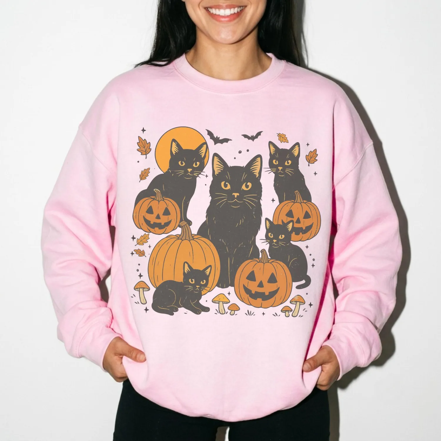 Retro Black Cat Pumpkin Halloween Sweatshirt