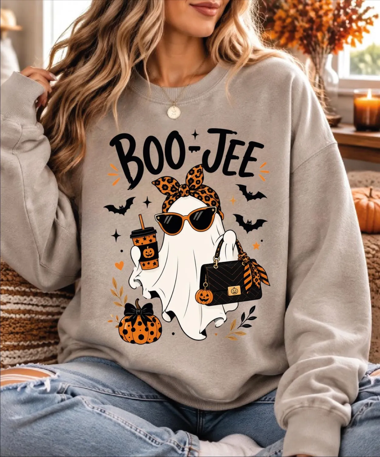 Boo-Jee Coquette Ghost Halloween Sweatshirt