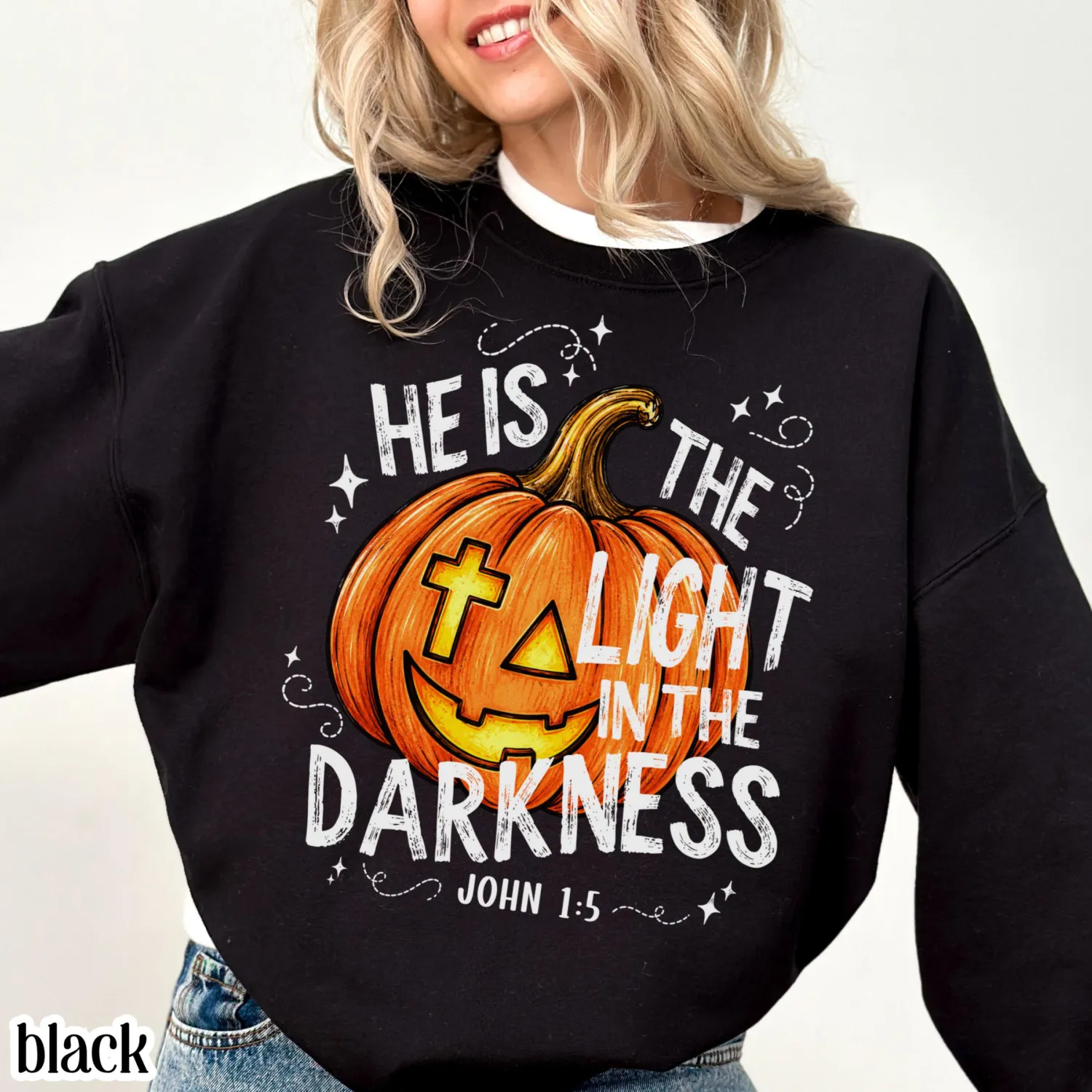 He Is The Light in the Darkness Christian Halloween Sweatshirt