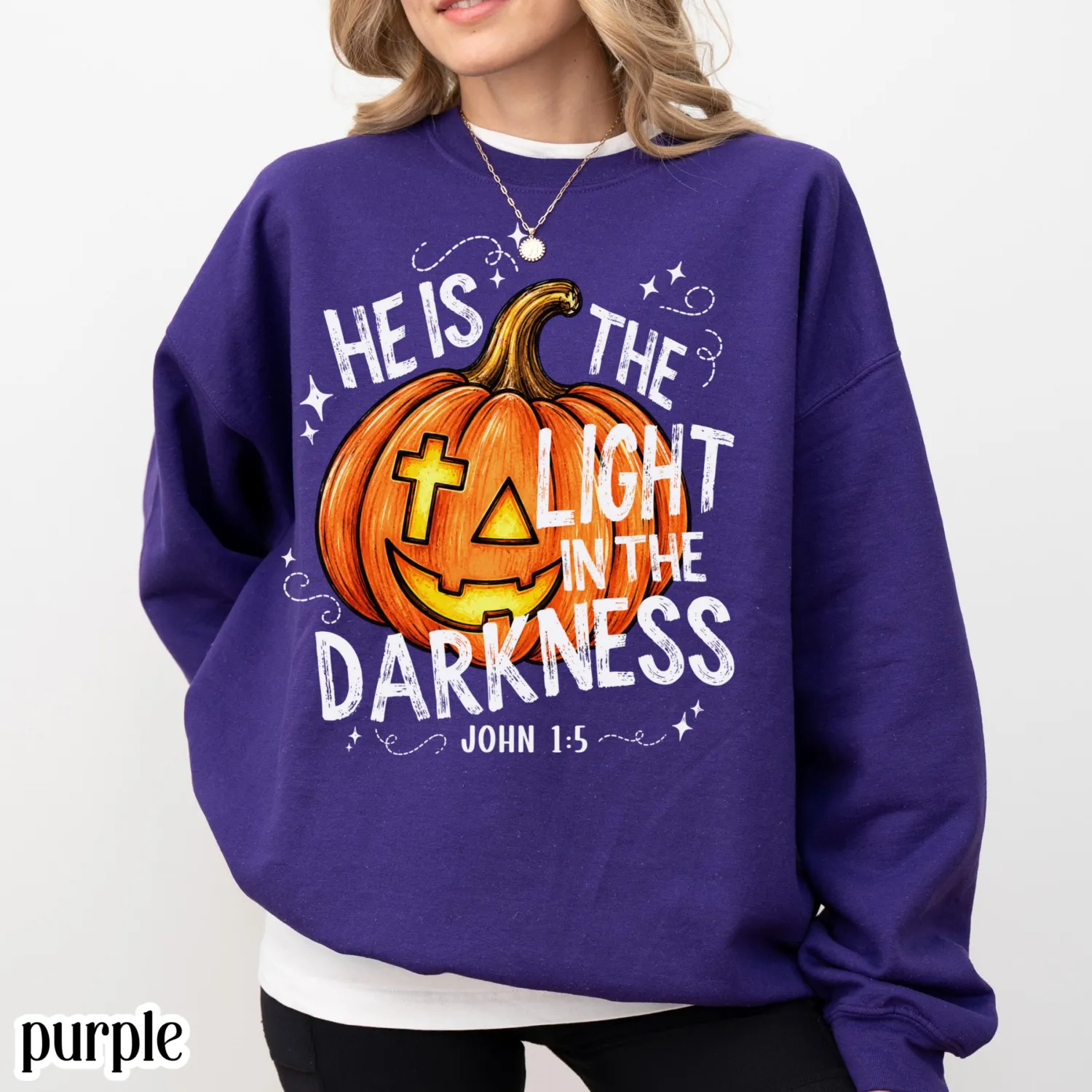 He Is The Light in the Darkness Christian Halloween Sweatshirt