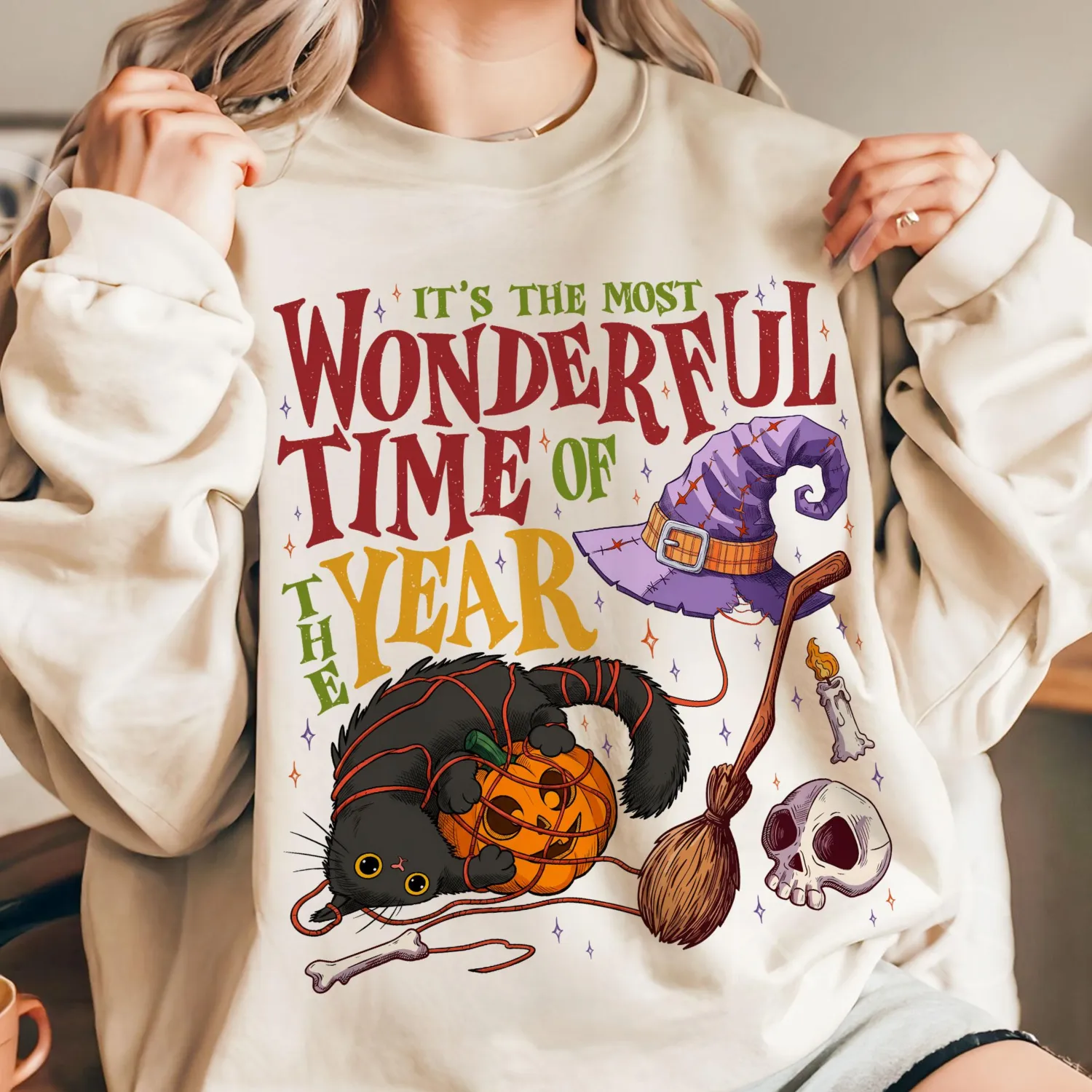 Retro Black Cat Pumpkin Halloween Sweatshirt