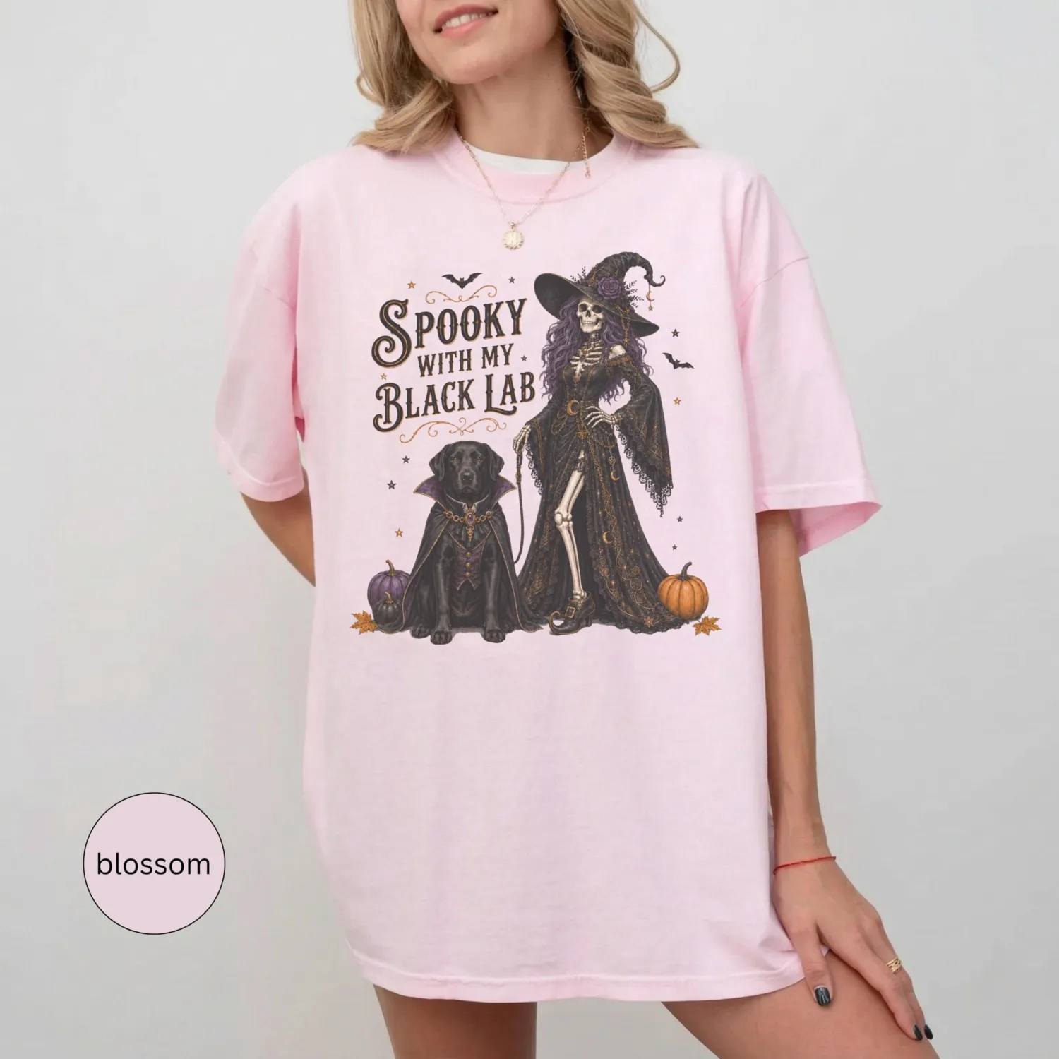 Black Lab Skeleton Witch Halloween T-Shirt