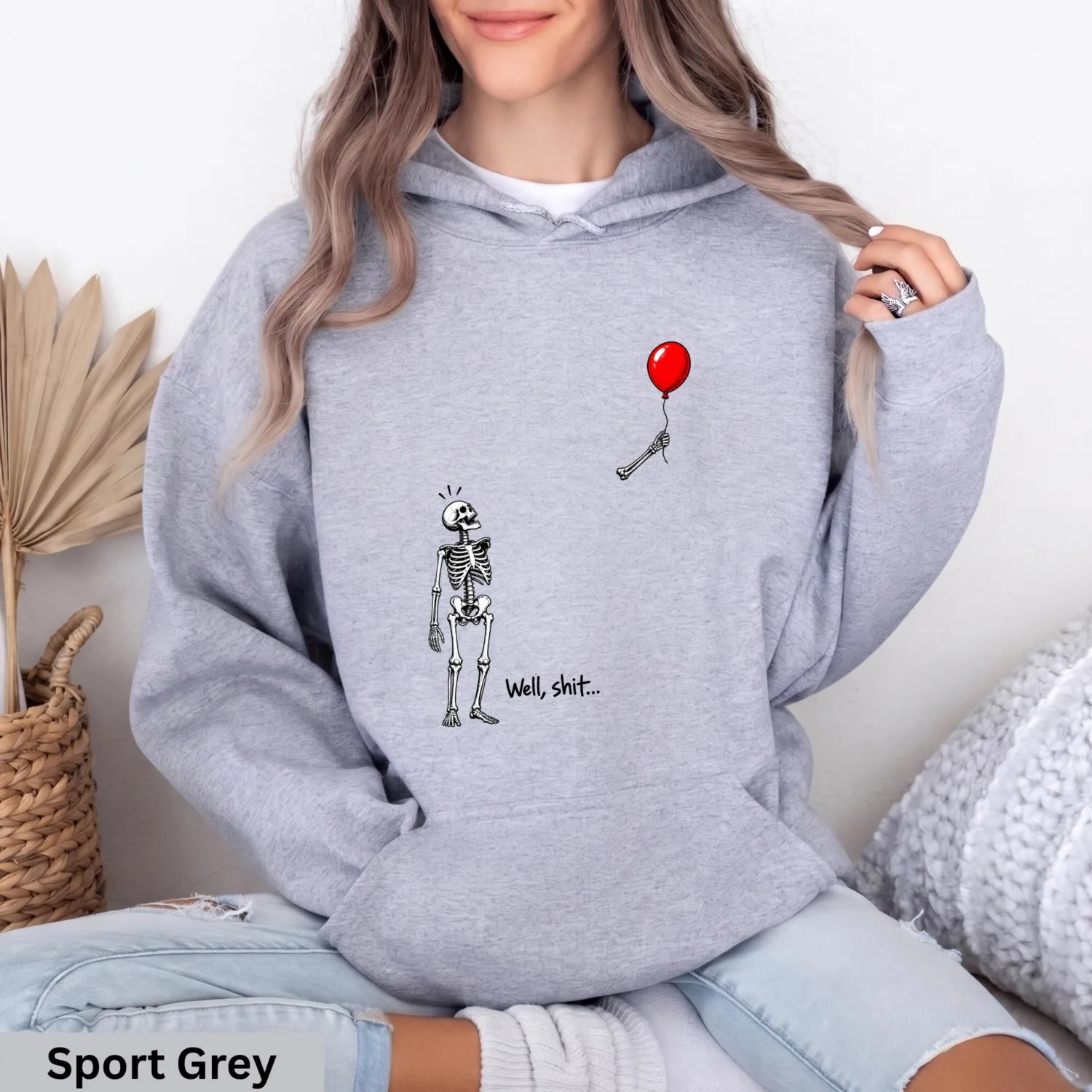 Dark Humor Skeleton Balloon Halloween Hoodie