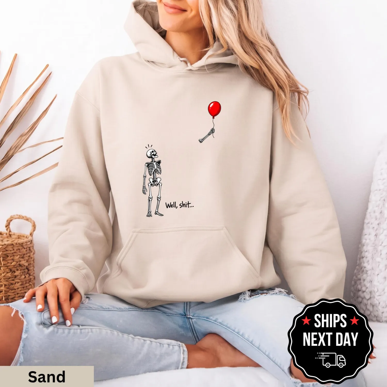 Dark Humor Skeleton Balloon Halloween Hoodie