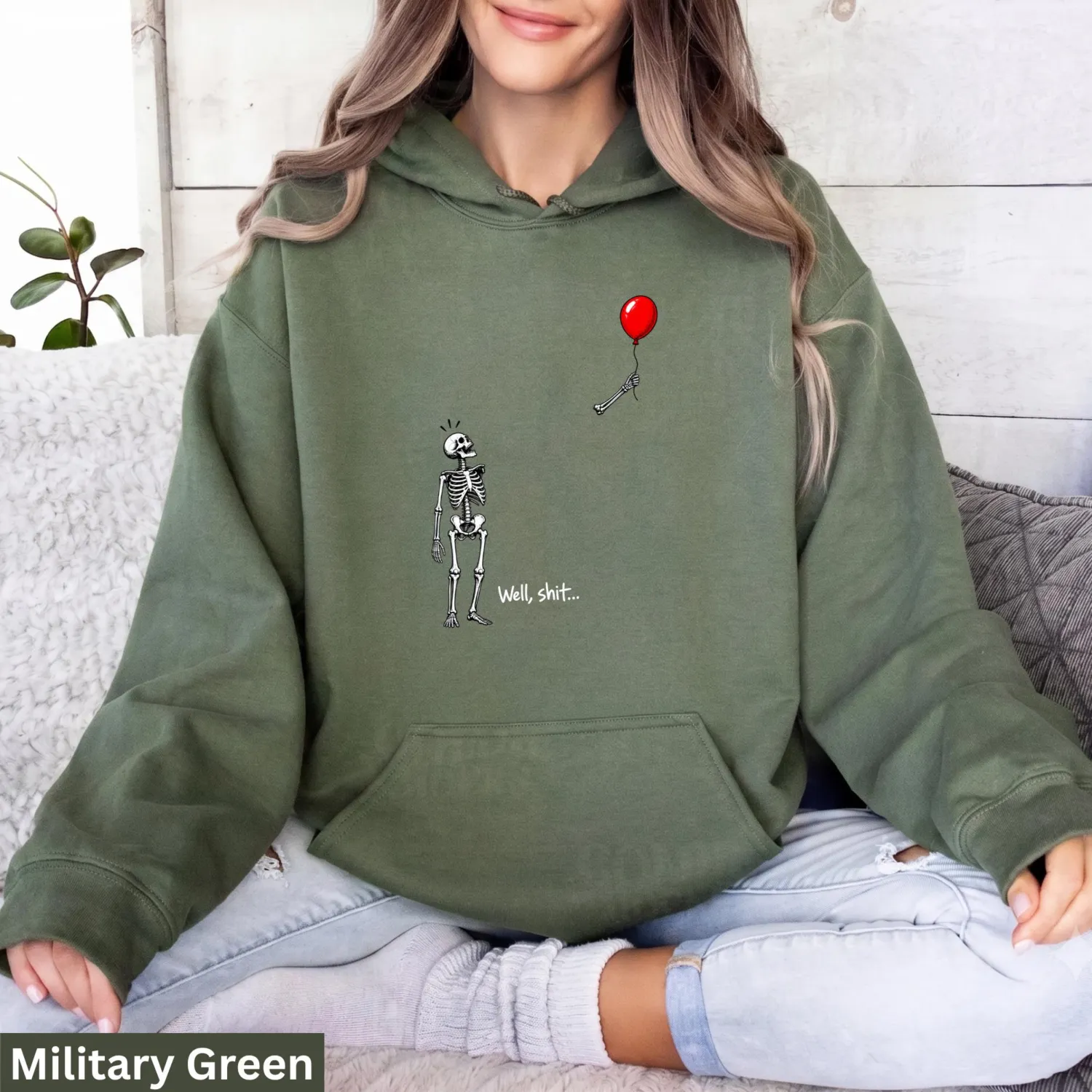 Dark Humor Skeleton Balloon Halloween Hoodie