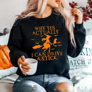 Funny Witch Driving Stick Halloween Sweatshirt