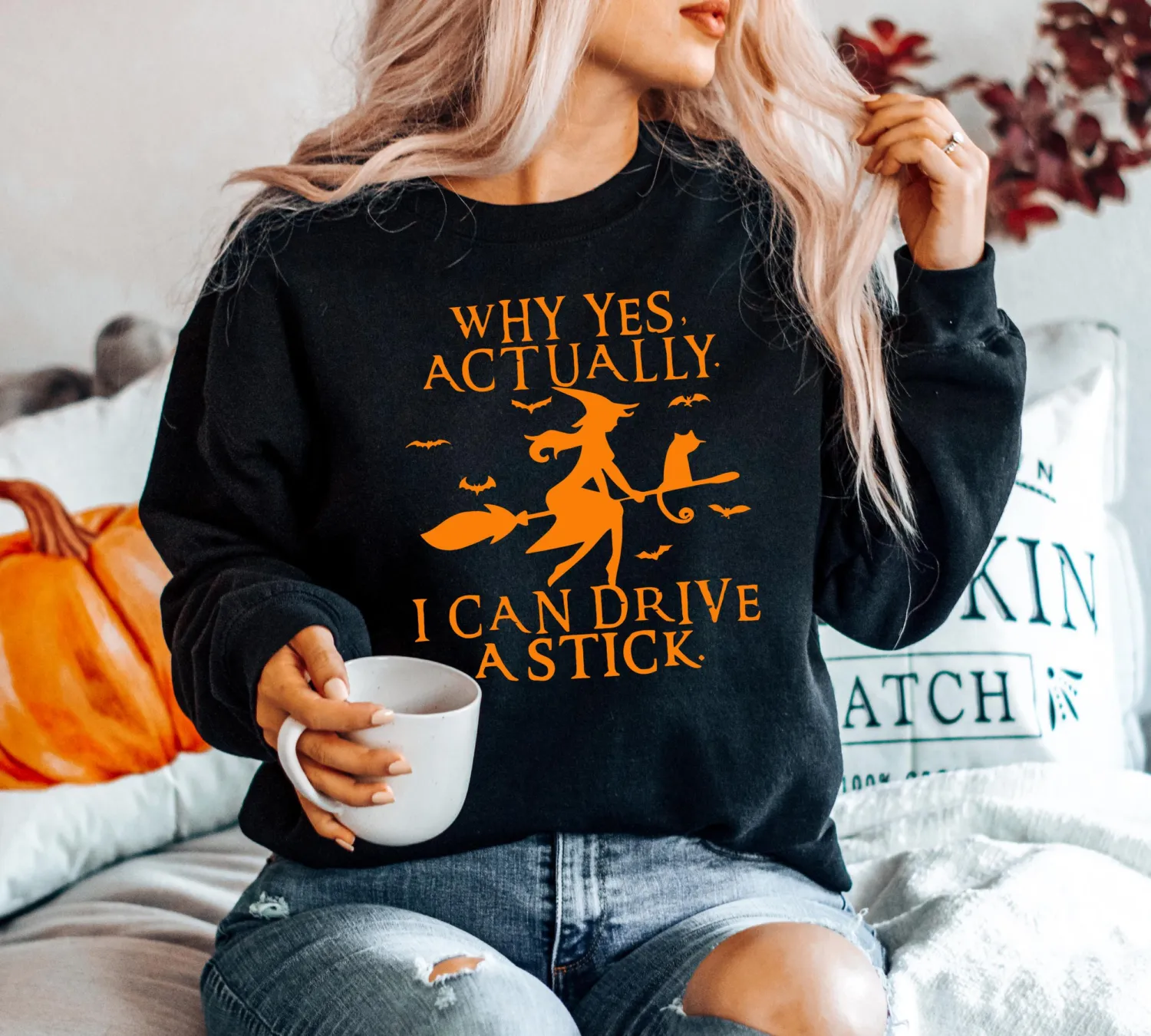 Funny Witch Driving Stick Halloween Sweatshirt Funny Witch Driving Stick Halloween Sweatshirt