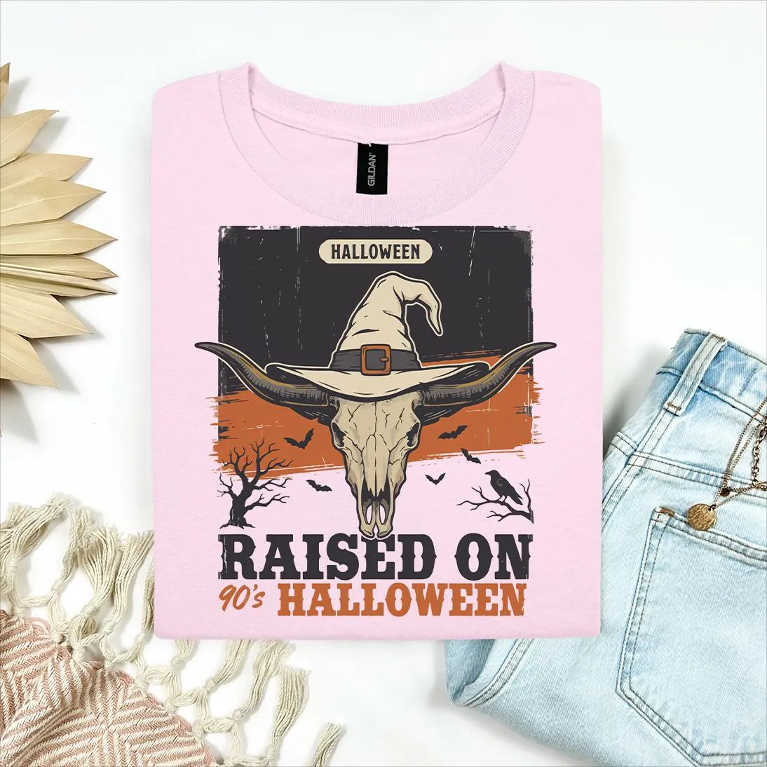 Western 90s Skull Witch Hat Halloween T-Shirt